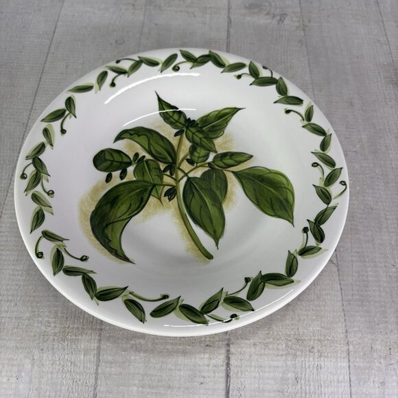Tabletops BOTANICAL HERBS  Green Leaves Hand Painted Lunch Salad Plates Set of 5 - Picture 6 of 16